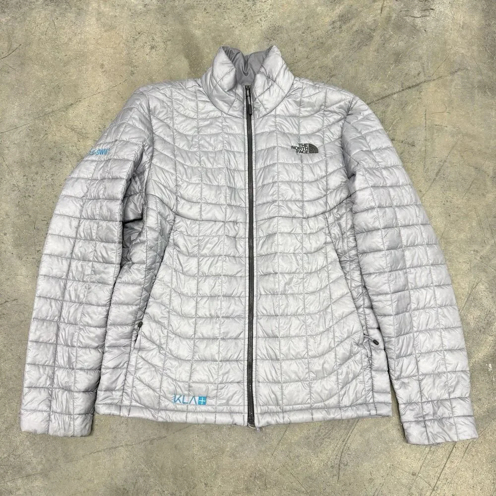 North Face ThermoBall Jacket Mens Medium Gray Full Zip Lightweight -Company Logo